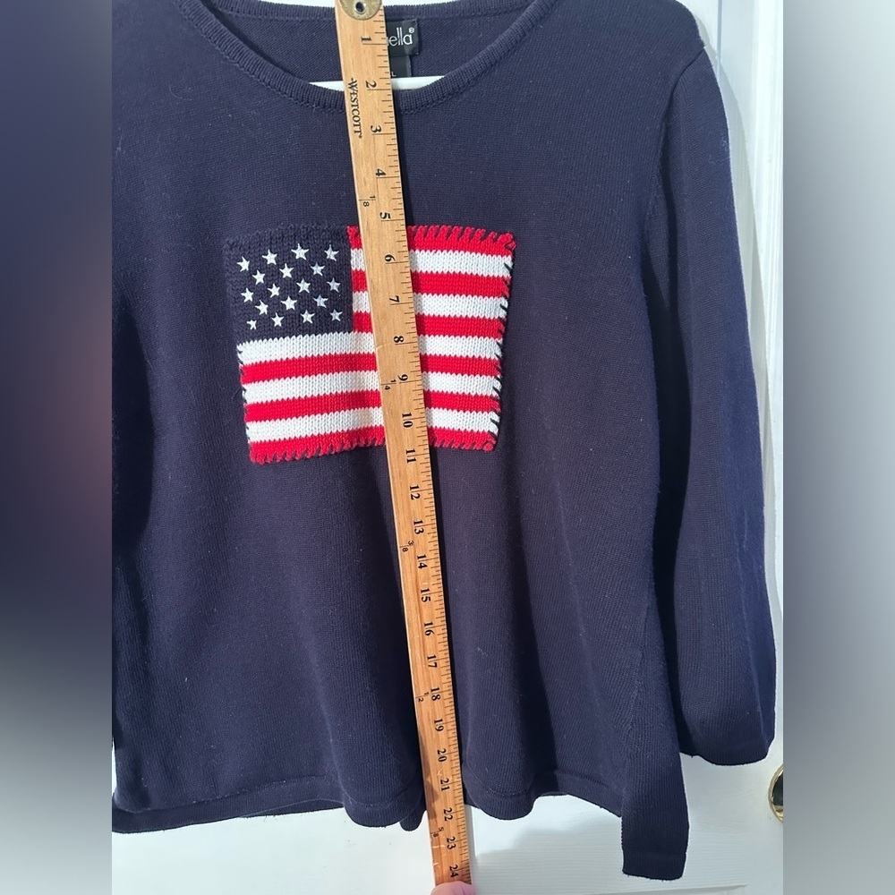 VINTAGE AMERICAN US Flag Patriotic 250th Anniversary Flag Navy Knit Sweater XL - Picture 6 of 8